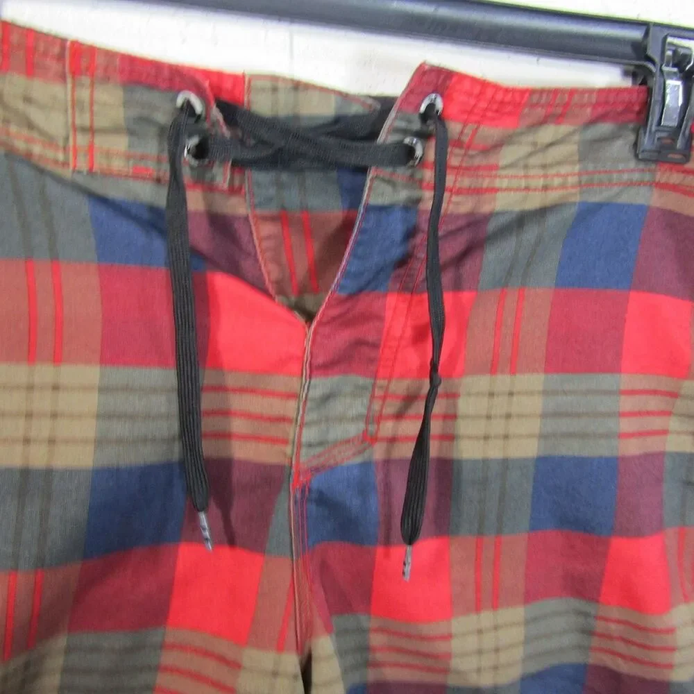 NIKE 6.0 Men's Size 33 Plaid Board Shorts Swim Trunks Red Blue Khaki 10